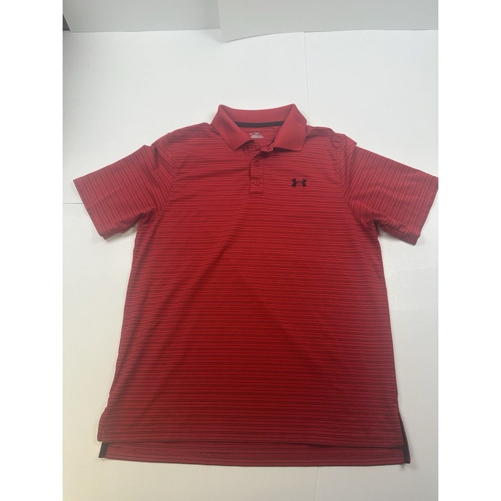 Under Armour Men Polo Shirt Medium Short Sleeve Red Striped